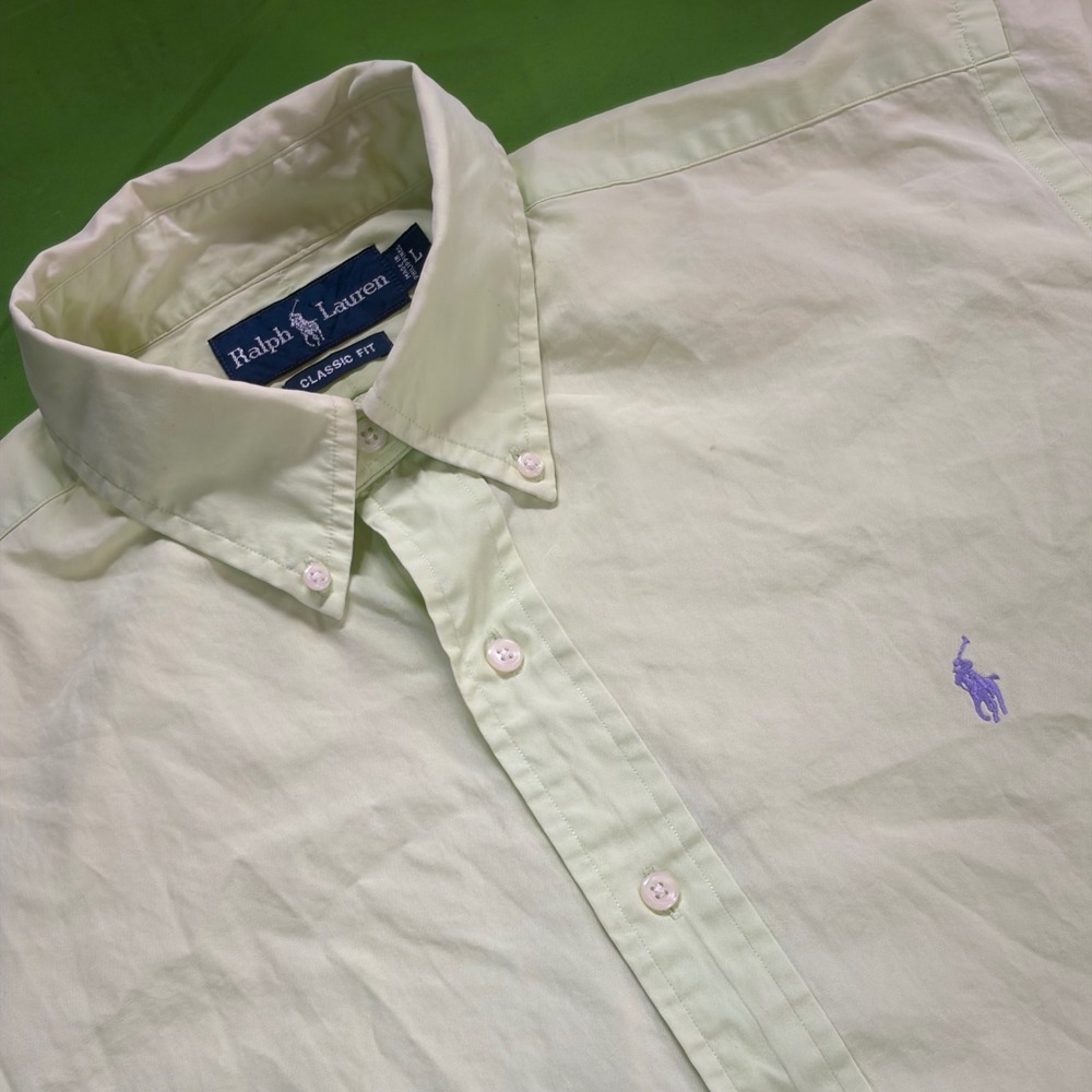 VTG 90s Polo Ralph Lauren Button Up Shirt Mens 3X Lime Green Cotton Purple Pony